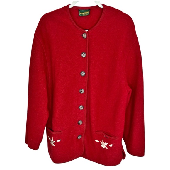 Geiger Boiled Wool Jacket Red Womens EU 44 US 14 Large Tyrolean Walk Austria VTG - Picture 1 of 10